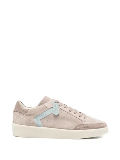 Canali Nuvola Beige And Green Calfskin Suede Sneakers In Neutral