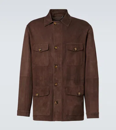 Canali Leather Field Jacket In 501
