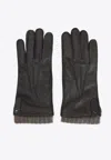 Canali Ribbed-trim Leather Gloves In Black