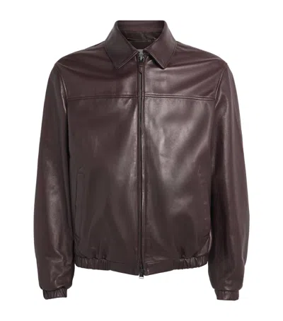 Canali Leather Jacket In Brown