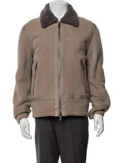 Pre-owned Canali Leather Jacket W/ Tags In Neutrals
