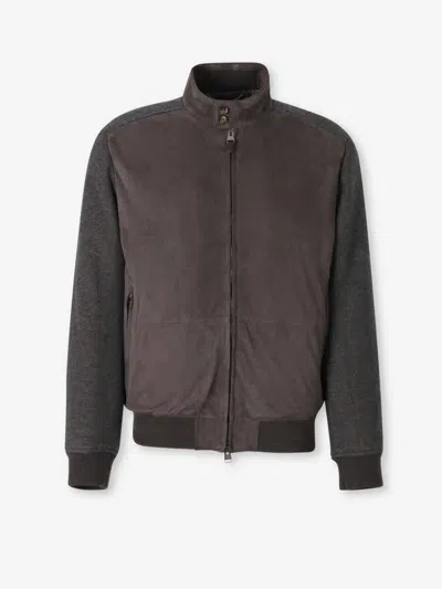 Canali Mock-neck Bomber Jacket In Brown