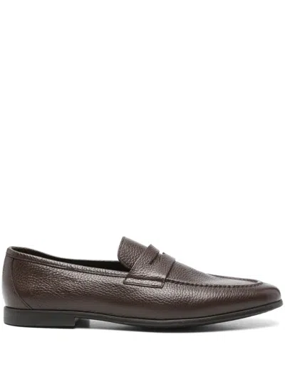 Canali Grained Leather Loafers In Brown