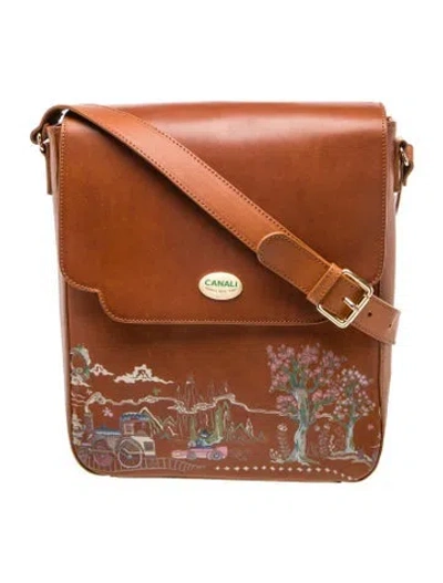Pre-owned Canali Leather Messenger Bag In Brown