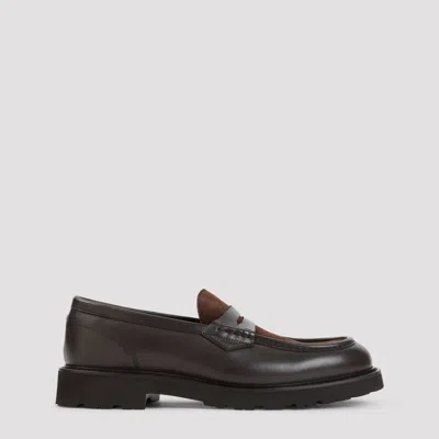 Canali Leather Penny Loafer With Lug Sole In Black
