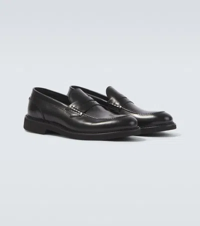 Canali Leather Penny Loafers In Black