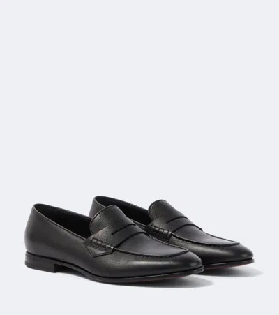 Canali Leather Penny Loafers In Black