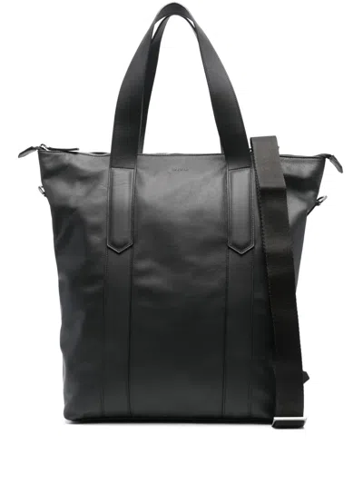 Canali Leather Tote Bag In Black