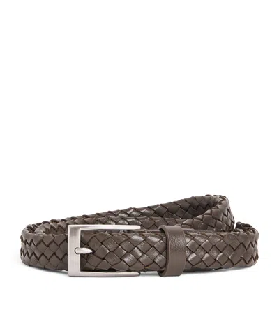 Canali Leather Weaved Belt In Brown