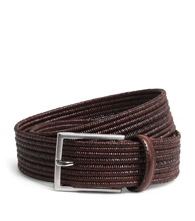 Canali Leather Woven Belt In Brown