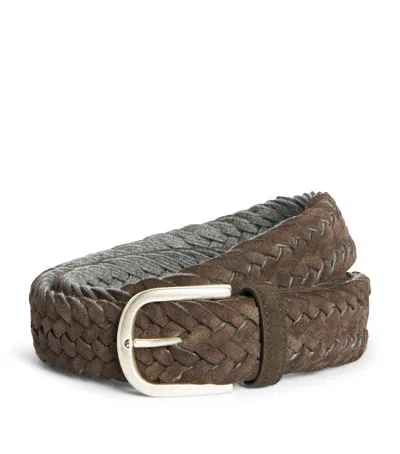 Canali Leather Woven Reversible Belt In Brown