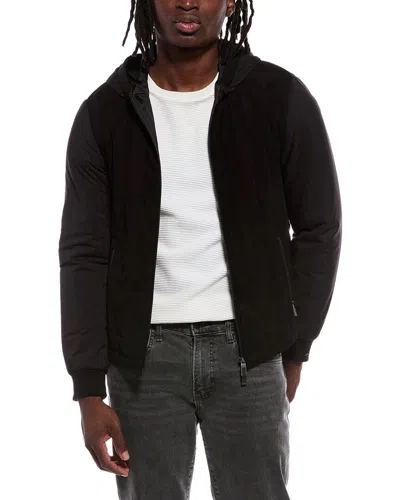Canali Leather-trim Jacket In Black
