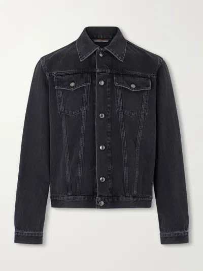Canali Leather-trimmed Denim Jacket In Black