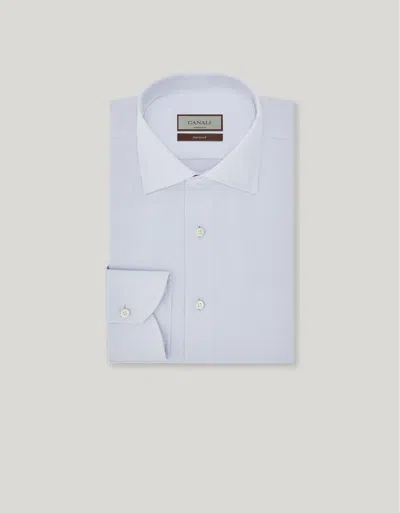 Canali Light Blue Cotton Twill Shirt With Mother Of Pearl Buttons