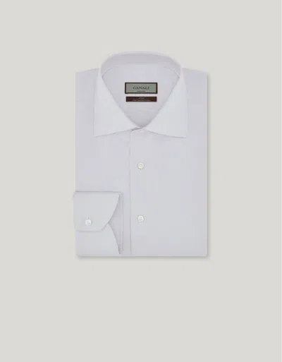 Canali Light Blue Shirt In Micro-patterned Cotton With Mother-of-pearl Buttons In White
