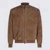 Canali Zip-up Suede Jacket In Brown