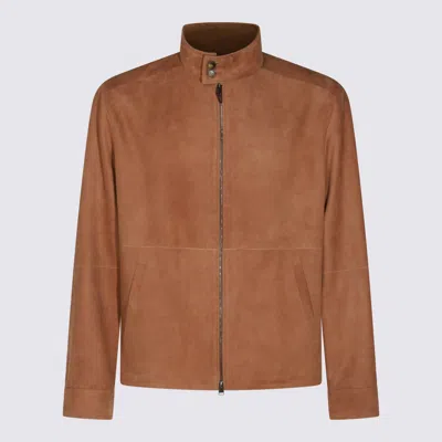 Canali Suede Harrington Jacket In Brown