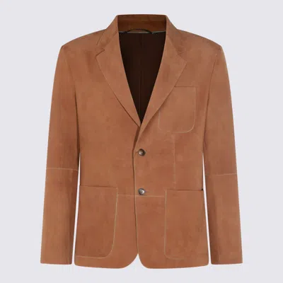 Canali Light Brown Leather Jacket