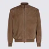 Canali Zip-up Suede Jacket In Brown