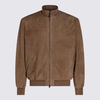 CANALI CANALI LIGHT BROWN LEATHER JACKET