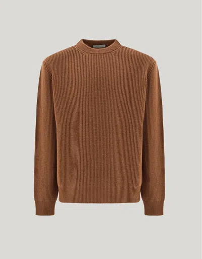 Canali Light Brown Wool And Cashmere Crew Neck Sweater In Multi
