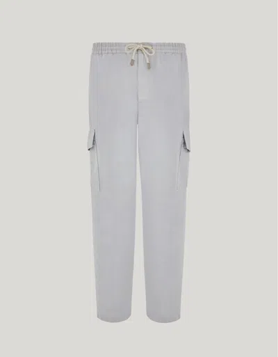 Canali Light Gray Linen And Cotton Cargo Pants With Drawstring