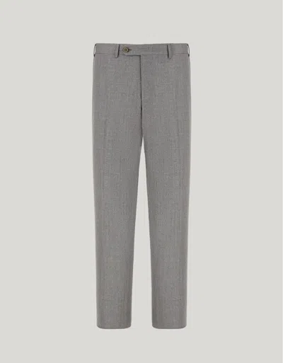Canali Light Grey High-waist Flat-front Trousers In Wool In Gray