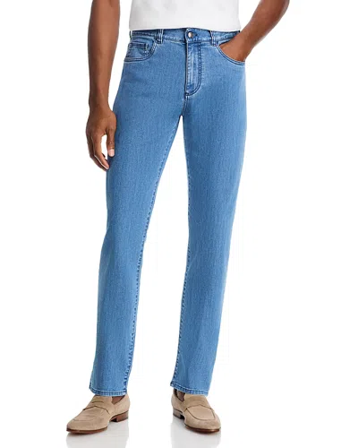 Canali Light Wash Stretch Denim Straight Fit Jeans In Blue