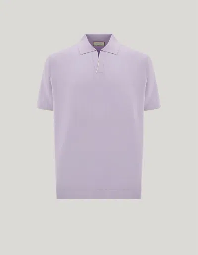 Canali Lilac Cotton And Silk Polo Shirt With Contrasting Piping In Purple