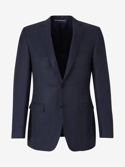 Canali Linen And Silk Blazer In Blue