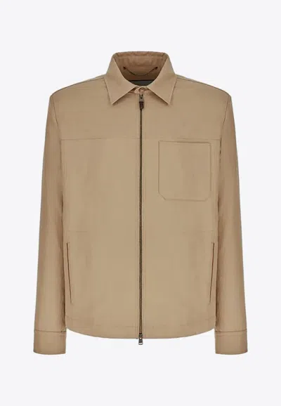 Canali Linen And Silk Shirt Jacket In Brown