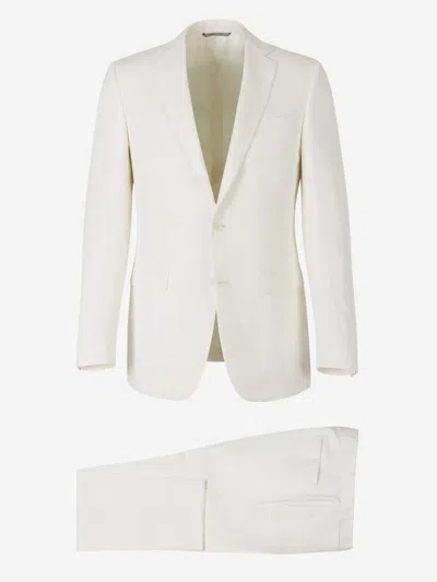 Canali Linen And Silk Suit In Beige