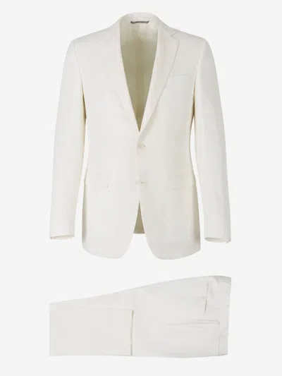 Canali Linen And Silk Suit In Ivory