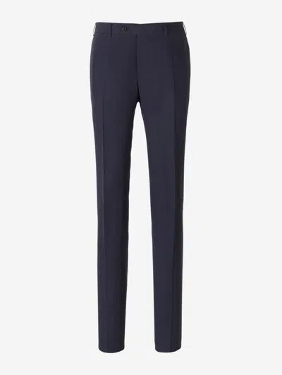 Canali Linen And Silk Trousers In Midnight Blue