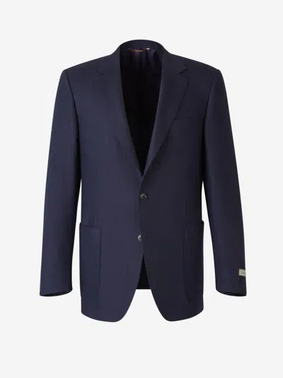 Canali Kei Linen And Wool-blend Suit Jacket In Blue
