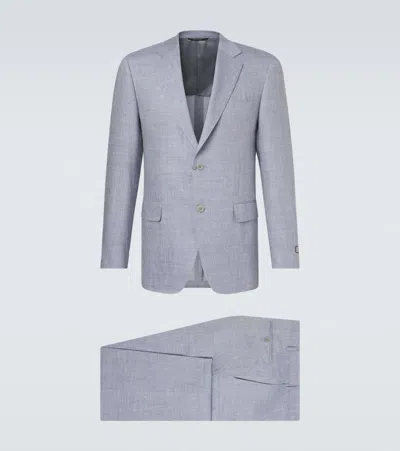 Canali Linen And Wool Suit In Blue