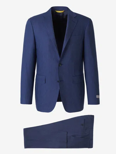 Canali Linen And Wool Suit In Navy