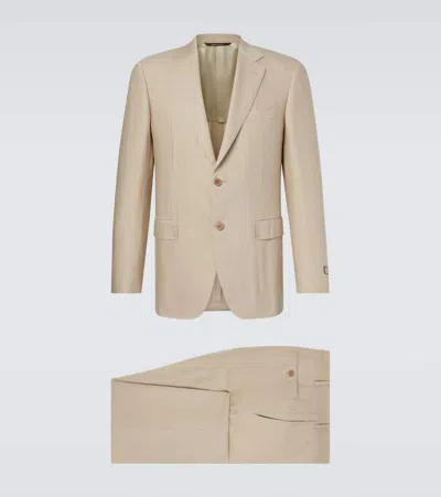 Canali Linen And Wool Suit In Neutral
