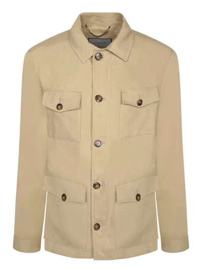 Canali Linen Beige Overshirt In Sand