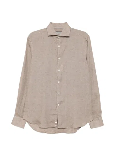 Canali Linen Button-up Shirt In Gray