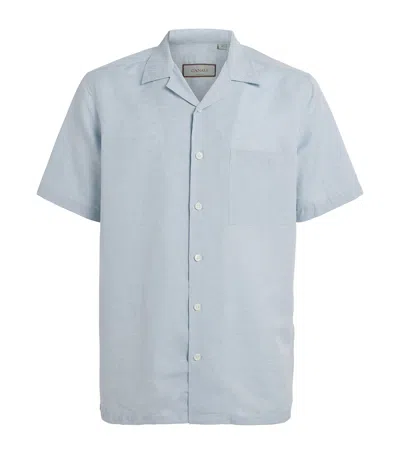 Canali Linen-cotton Embroidered Shirt In Blue