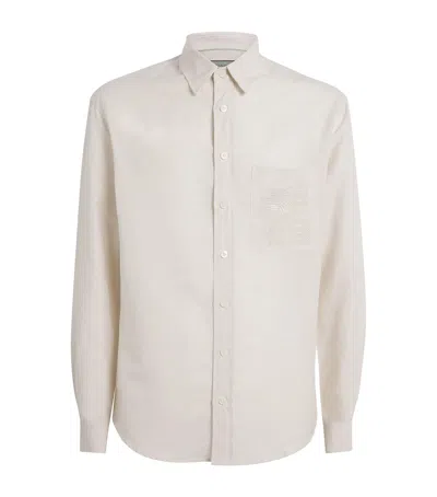 Canali Linen-cotton Embroidered Shirt In Neutral