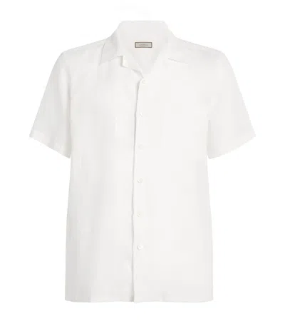 Canali Linen Notched-collar Shirt In White