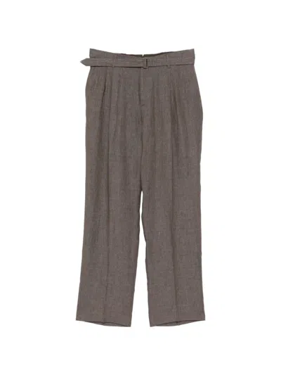 Canali Linen Pleated Trousers In Gray