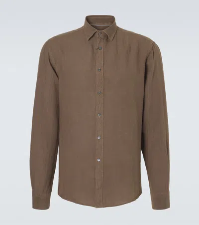 Canali Linen Shirt In Brown
