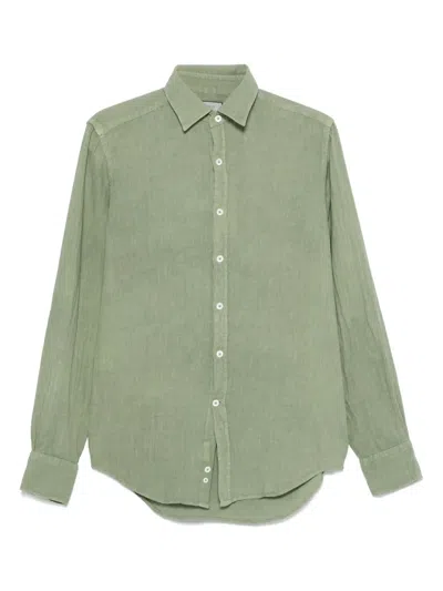 Canali Garment-dyed Linen Shirt In Green