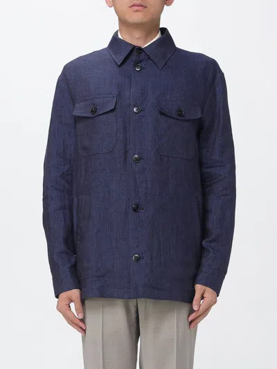 Canali Linen Shirt Jacket In Blue