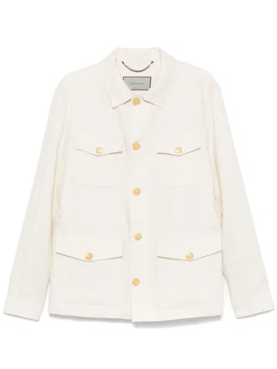 Canali Linen Shirt Jacket In Neutrals