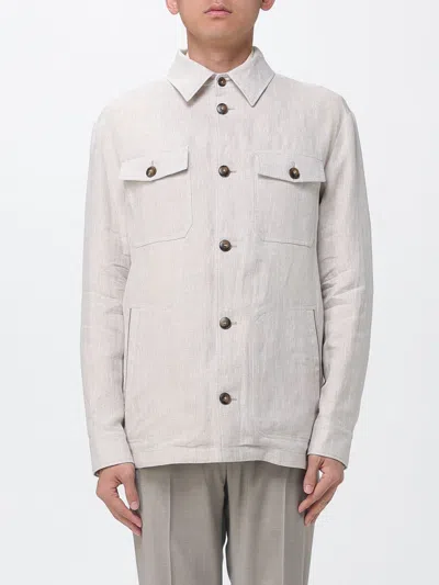 Canali Linen Shirt Jacket In White