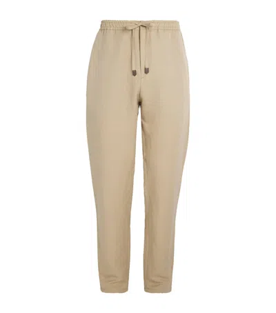 Canali Linen-silk Drawstring Trousers In Neutral